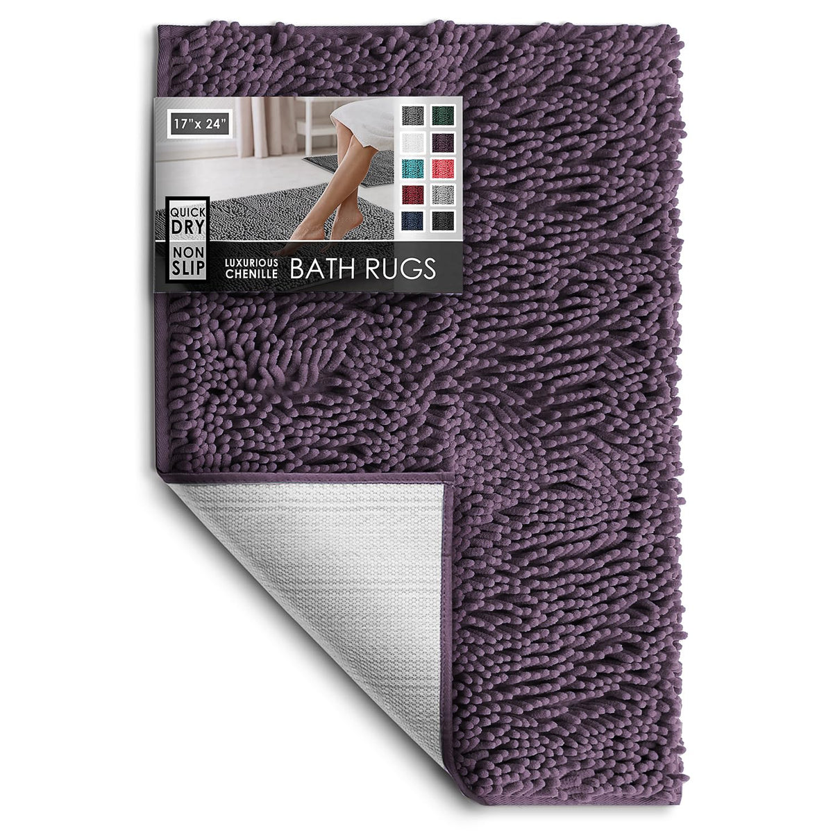 Hearth & Harbor Bathroom Rugs, Chenille Bath Mat - Machine Washable Bath Mats for Bathroom Non-Slip Backing Rubber, Quick Dry Bathroom Mat, 17 x 24 + 20 x 32 - Hunter Green