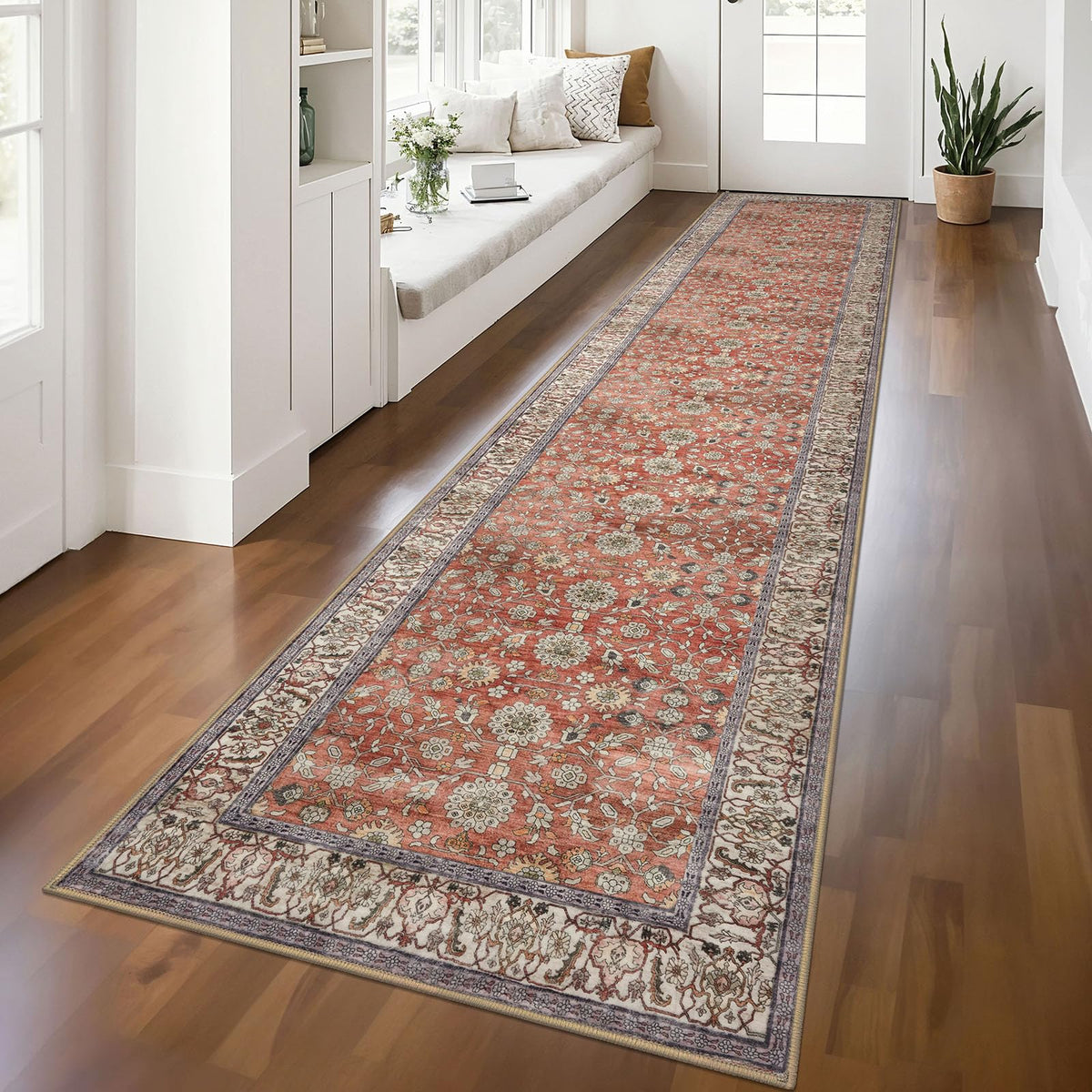 KUTA Vintage Floral Washable 2x3 Rugs for Entryway Blue Grey Beige