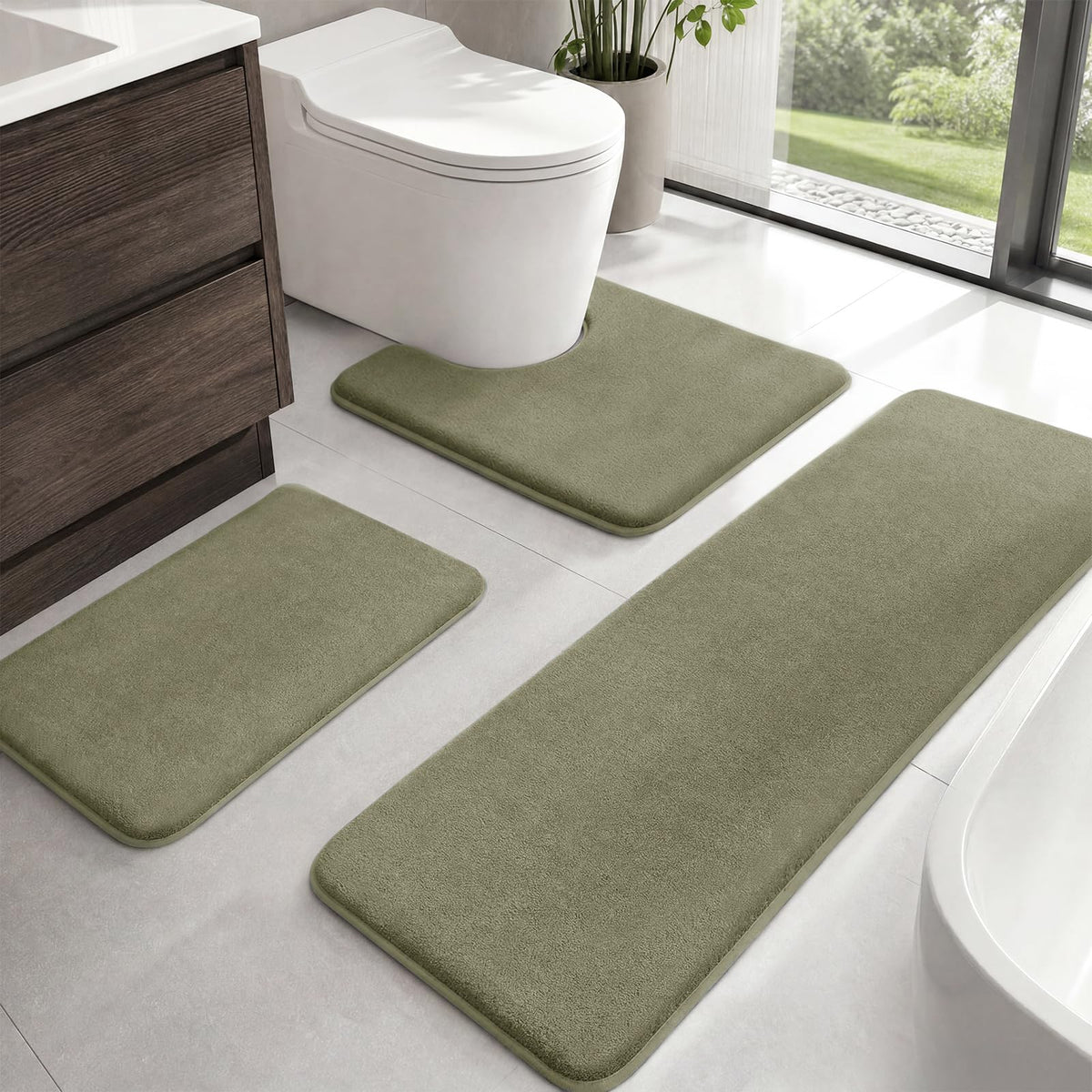 HUXMEYSON Bathroom Rugs Sets 3 Piece, Non-Slip & Quick Dry Bath Mat Set, Ultra Soft Velvet Bath Rugs for Bathroom, Toilet and Shower Floor, Grey