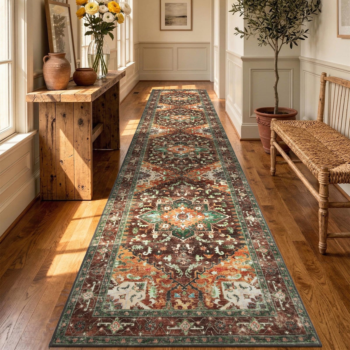 Yamaziot Washable Runner Rug, 2x8 Non-Slip Boho Vintage Hallway Kitchen Rug