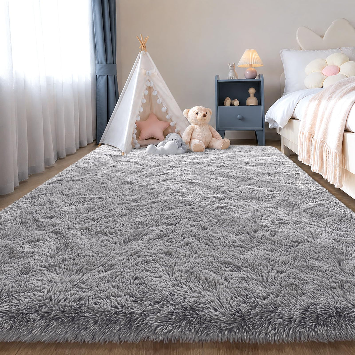 Zentavio 2x6 Runner Rugs for Hallway Shag Soft Bedroom Bedside Rugs Non Slip Fluffy Carpet for Kids Girls Boys Home Decor Aesthetic Dorm Nursery Tie-Dyed Black Grey