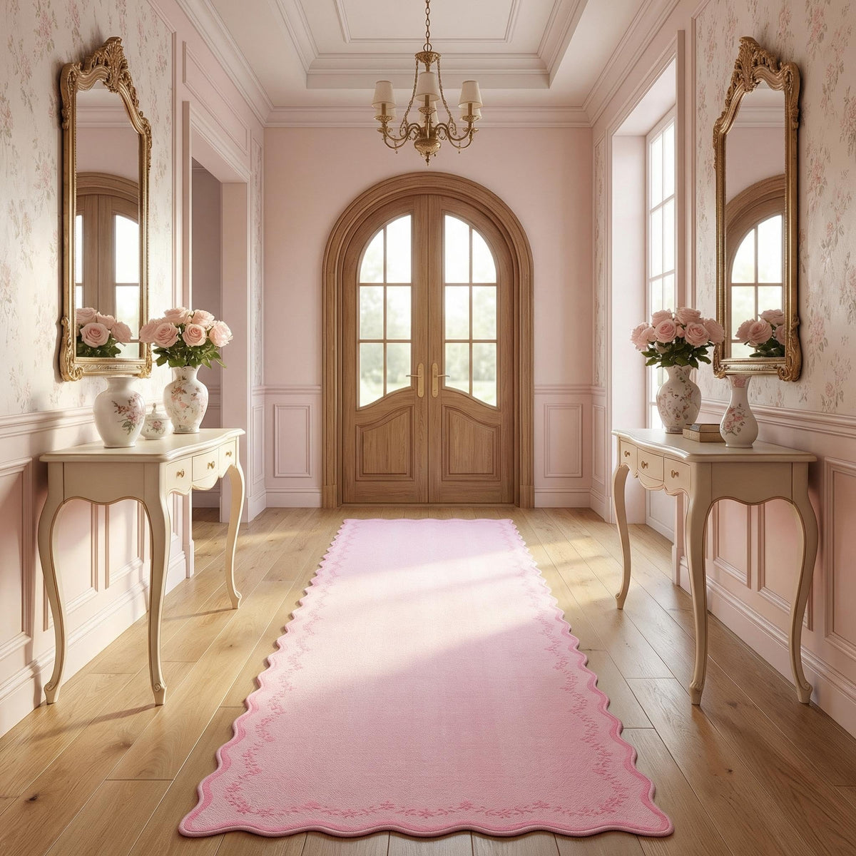 GarveeHome 3x5 Scalloped Washable Area Rug Non Slip Bedroom Entryway Rug