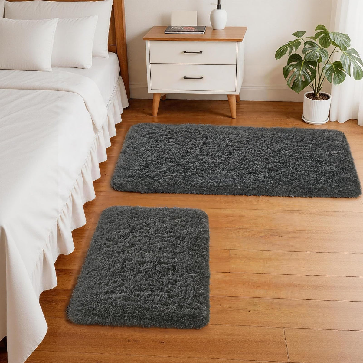 Ophanie 2x6 Washable Runner Rug for Hallway,Non-Slip Fluffy Soft Bedside Rugs, Bedroom Living Room Grey Shaggy Gray Carpet for Kids Girls Boys Dorm Nursery Home Decor Aesthetic