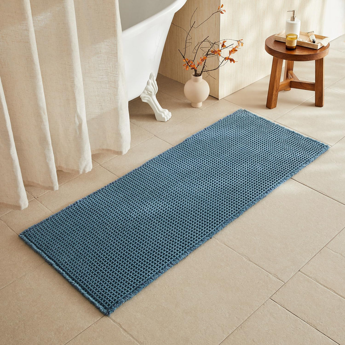 TYUU Waffle Bath Mat, Boho Bathroom Rugs Non Slip Washable, 30x20 Khaki