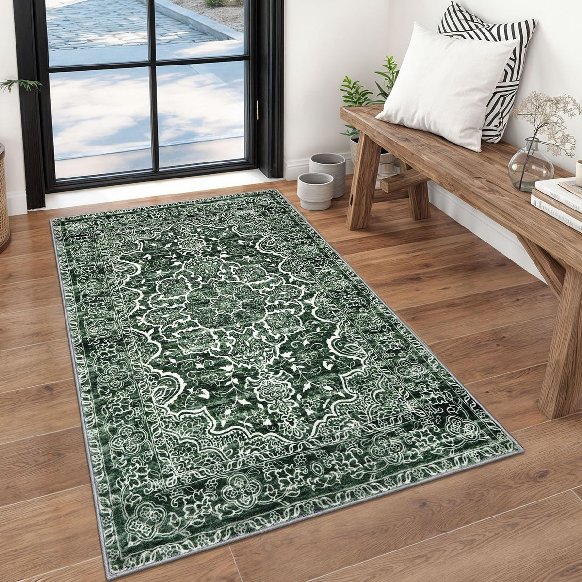 KUTA Entryway Rugs Indoor Washable Small Area Rug 2x3 Blue Entrance Carpet
