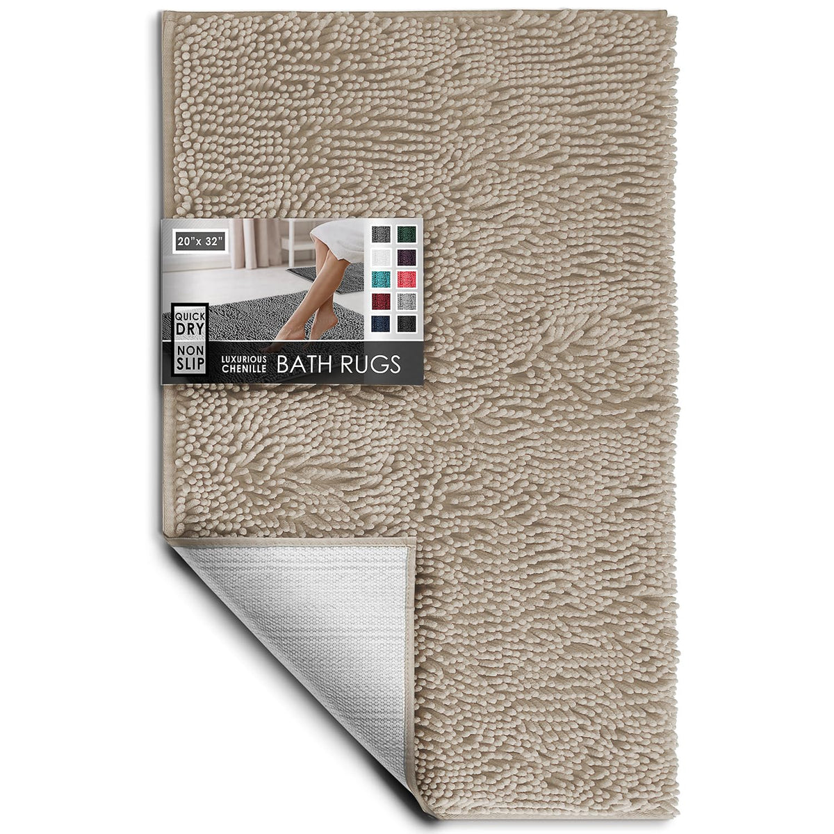 Hearth & Harbor Bathroom Rugs, Chenille Bath Mat - Machine Washable Bath Mats for Bathroom Non-Slip Backing Rubber, Quick Dry Bathroom Mat, 17 x 24 + 20 x 32 - Hunter Green