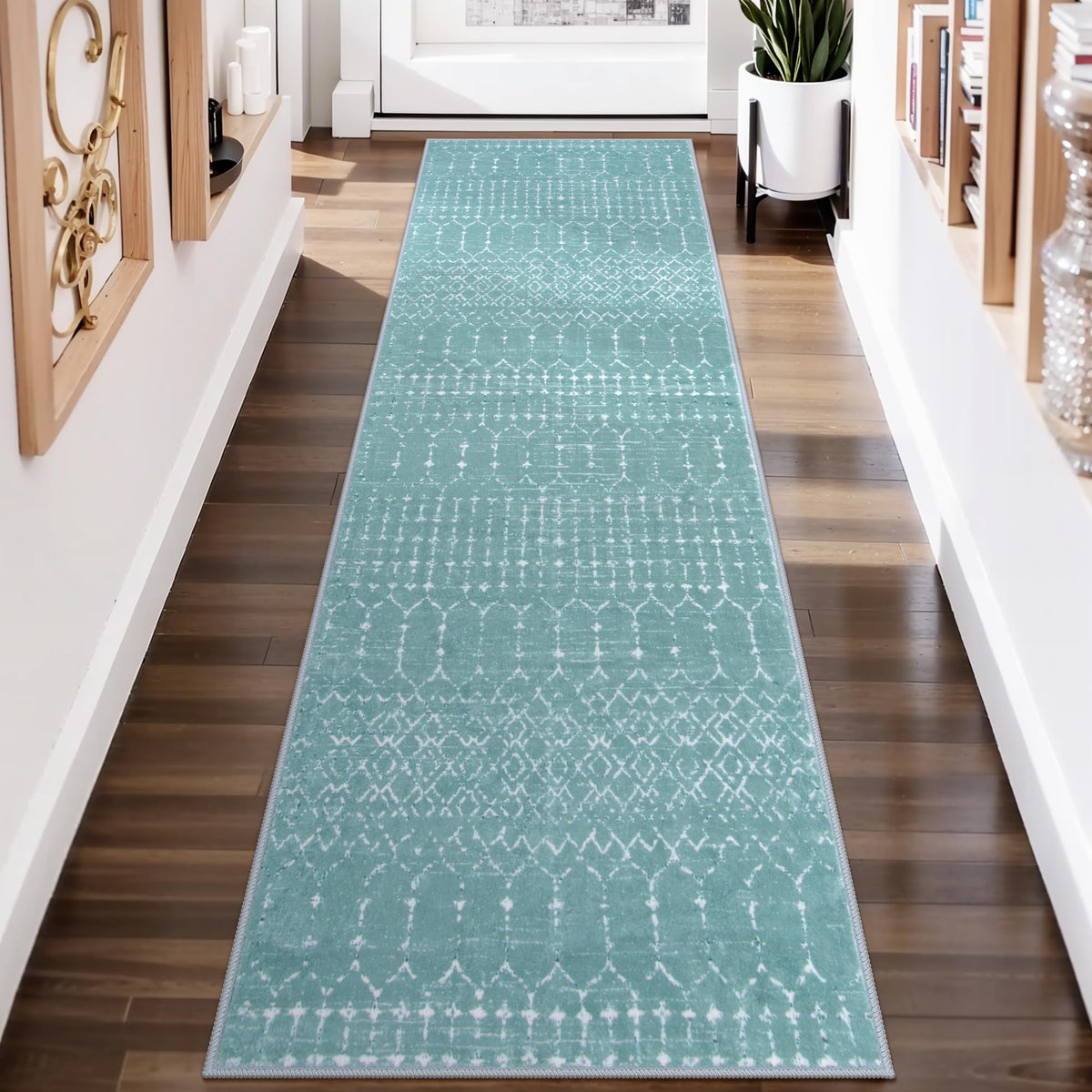 Lahome Moroccan Indoor Rugs for Entryway 2x3 Area Rug Non-Slip Backing Washable Inside Door Mats Low-Profile Throw Soft Rugs for Bathroom, Geometric Print Distressed Blue Rug for Kitchen Bedside Hana