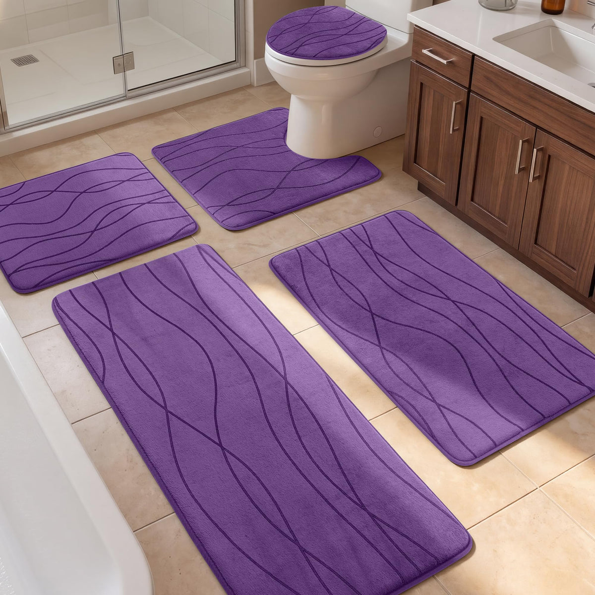 YIHOUSE Bathroom Rugs Set 5 Piece, Memory Foam Bath Mat Dark Grey