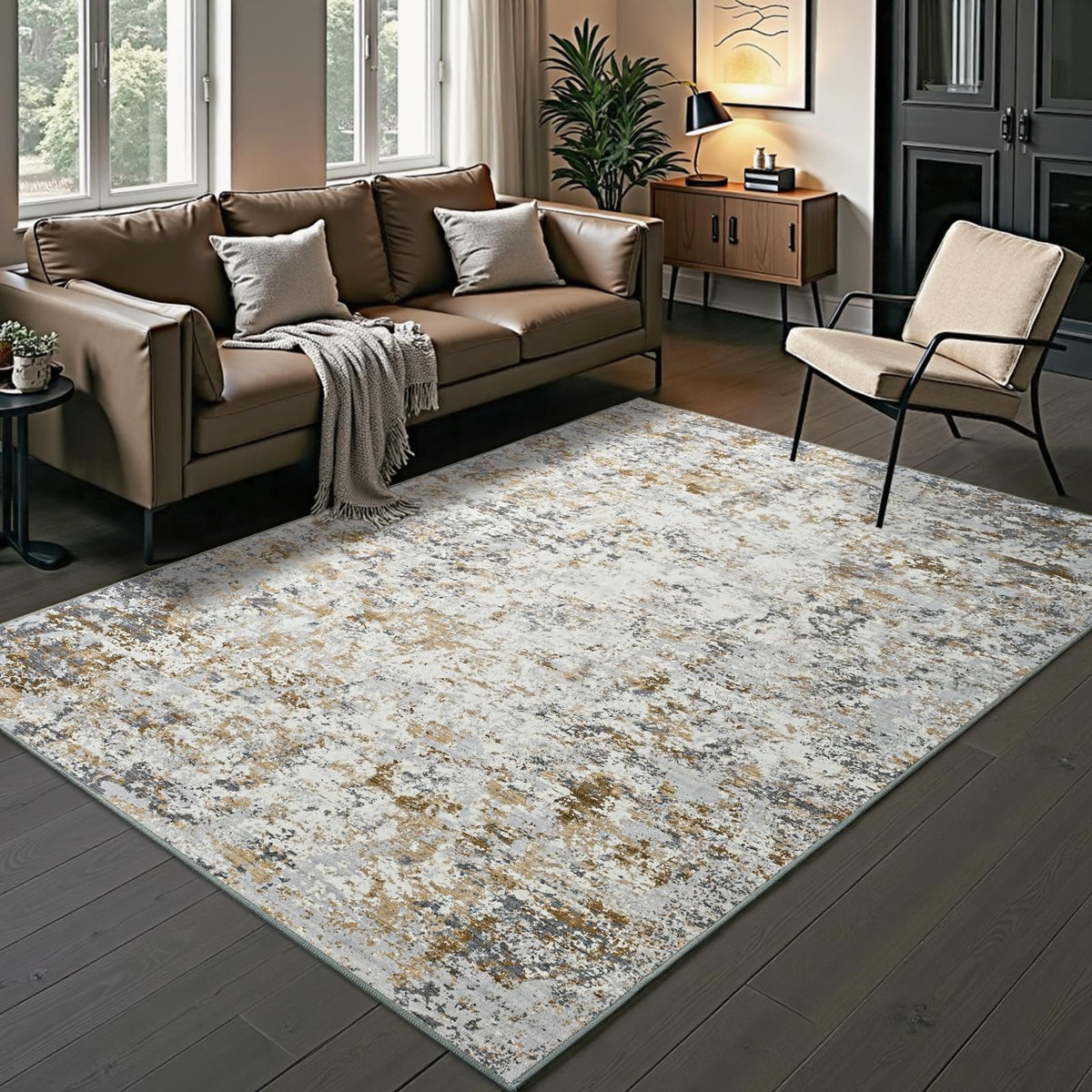 Toneed Washable 2x6 Non-Slip Runner Rug for Hallway Kitchen, Grey