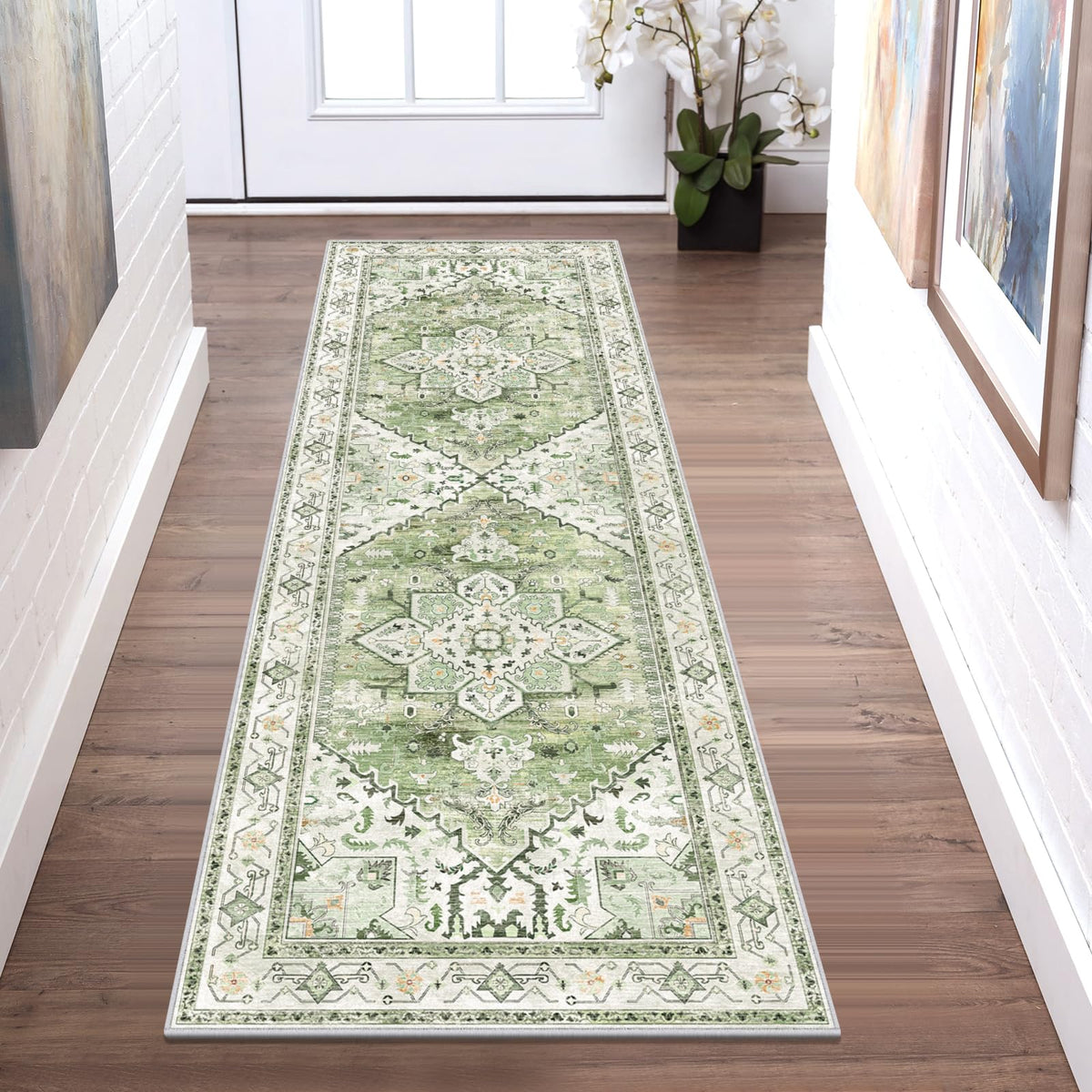 Yamaziot Washable Runner Rug, 2x8 Non-Slip Boho Vintage Hallway Kitchen Rug