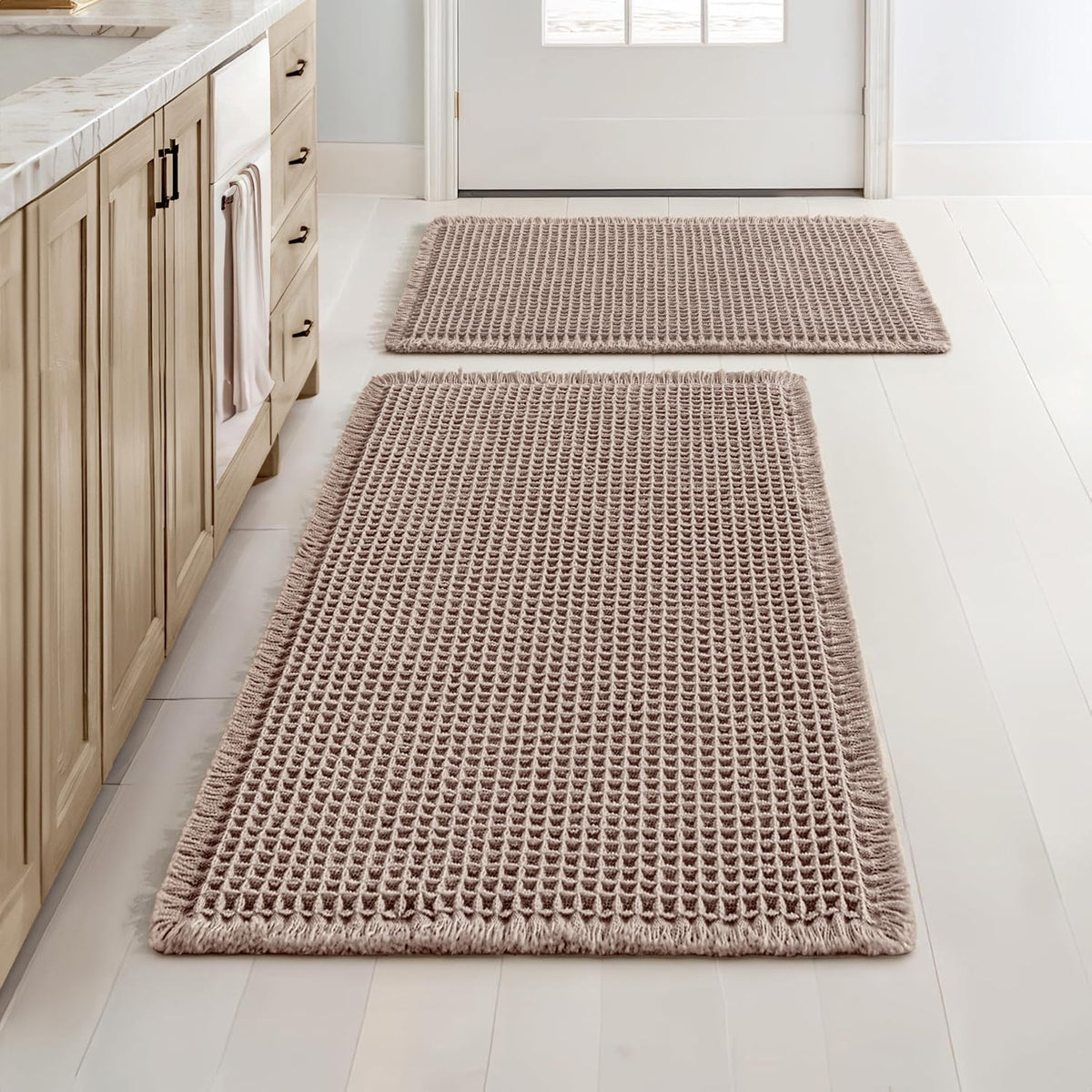 MIULEE Set of 2 Waffle Bathroom Rugs Boho Bath Mat Brown 18x30 Inch