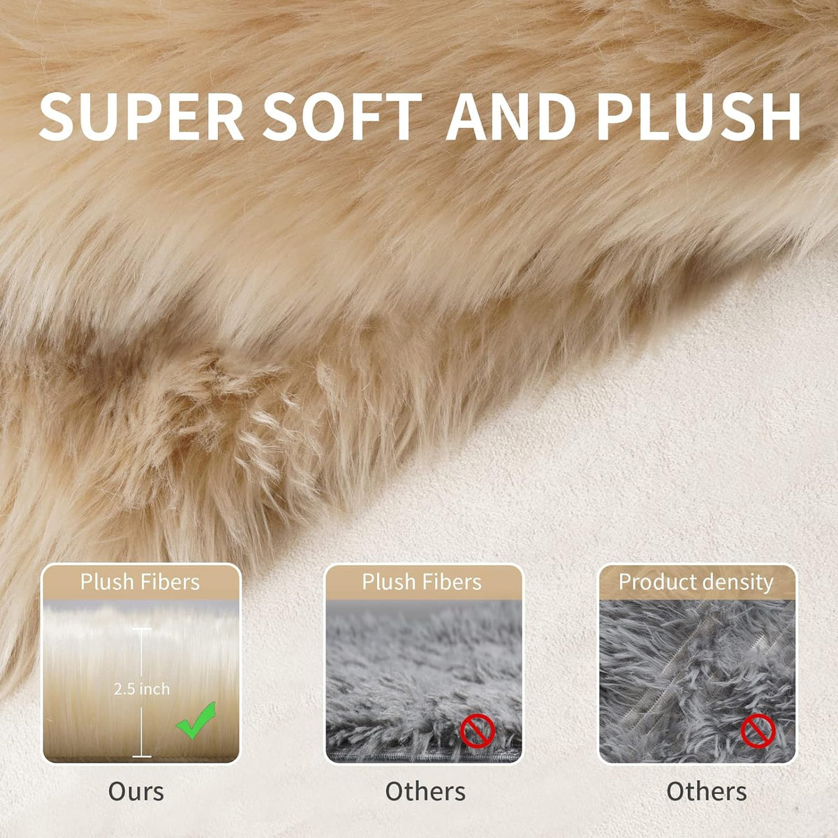 Tangsoo 2x6 Beige Faux Fur Rug,Soft Sheepskin Fluffy Runner Rug for Bedroom