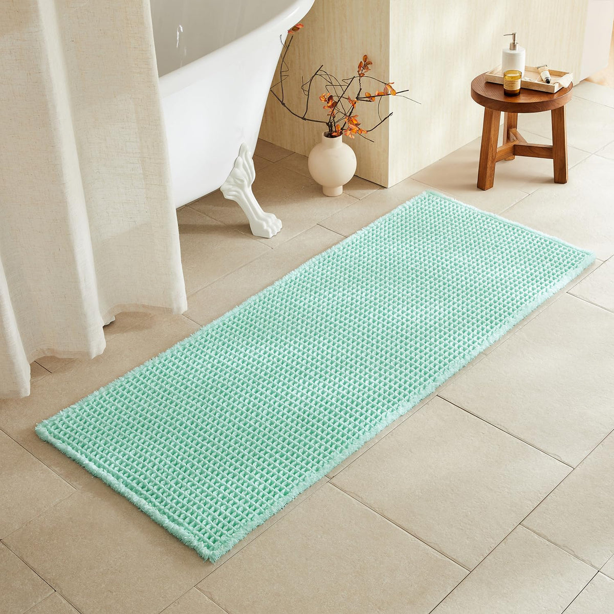 TYUU Waffle Bath Mat, Boho Bathroom Rugs Non Slip Washable, 30x20 Khaki