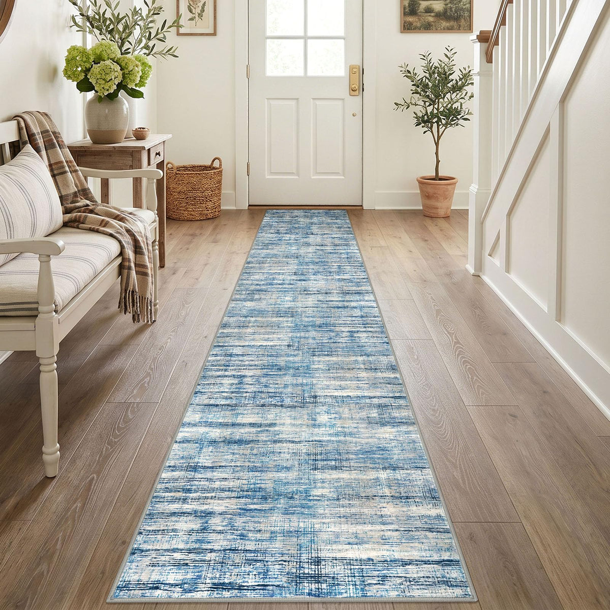 KOZYFLY Abstract Entryway Rug 2x3 Washable Door Mat Indoor Blue Beige