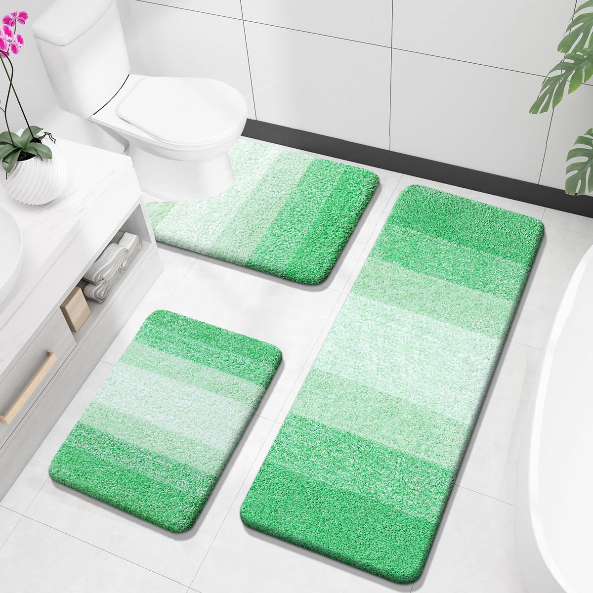 OLANLY Microfiber Bathroom Rugs Sets 3 Piece, Absorbent Bath Mats, Grey