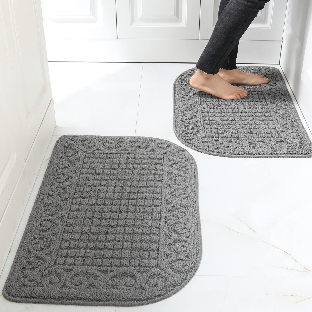 COSY HOMEER 27x18 Half Round Kitchen Rug,Non Slip Washable Mat,Burgundy 1PC