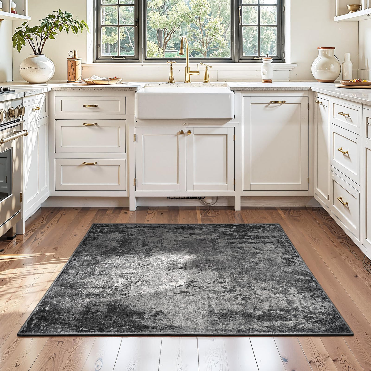 Ompaa 2x6 Rug Runners for Hallways Kitchen Runner Rug Non Slip Washable Grey Long Runner Rugs with Rubber Backing Soft Abstract Carpet Runner for Hallways, Kitchen, Bedroom, Bathroom, Entryway