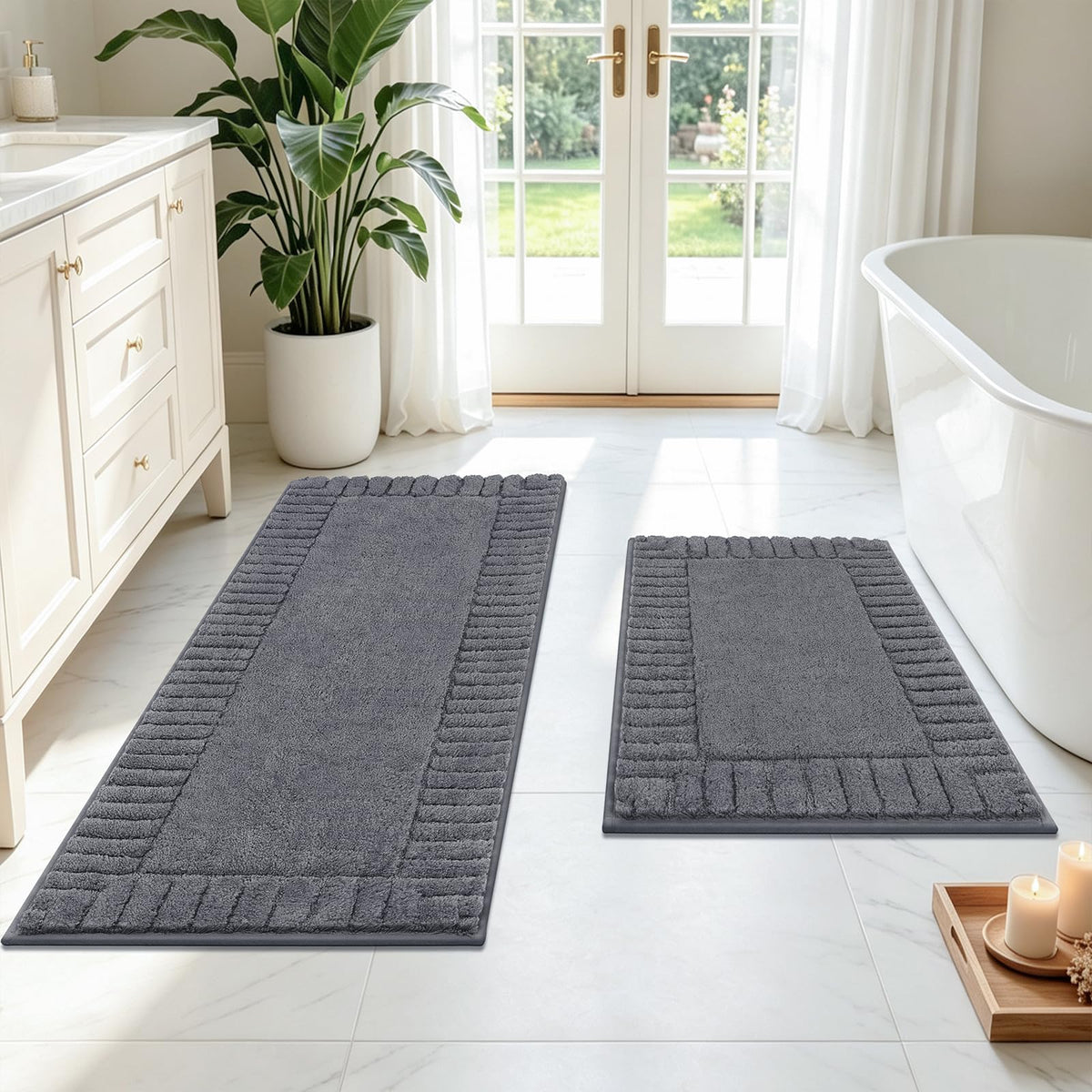 Pauwer Bathroom Rugs Sets 3 Piece, Microfiber Bath Mat Set, Dark Grey