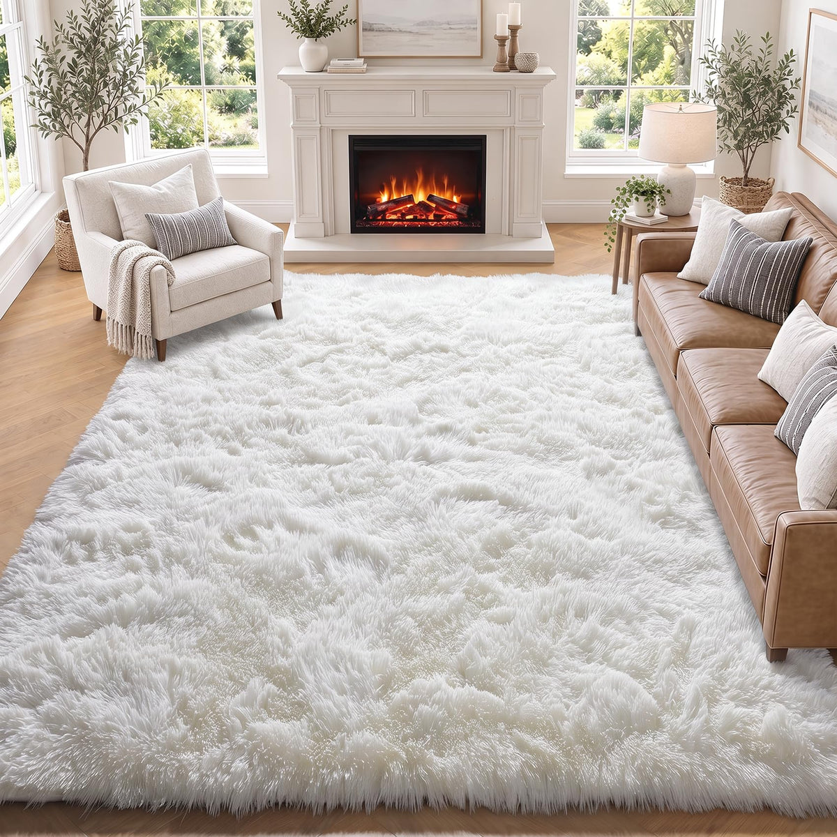 White Runner Rugs for Bedroom Living Room, Fluffy 2x6 Bedside Soft Area Rug