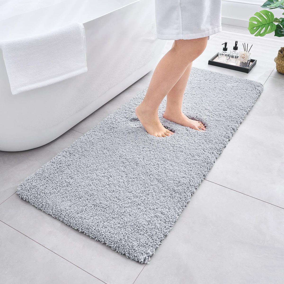 Microfiber Bathroom Rugs 24x17 Absorbent Soft Non Slip, Blue