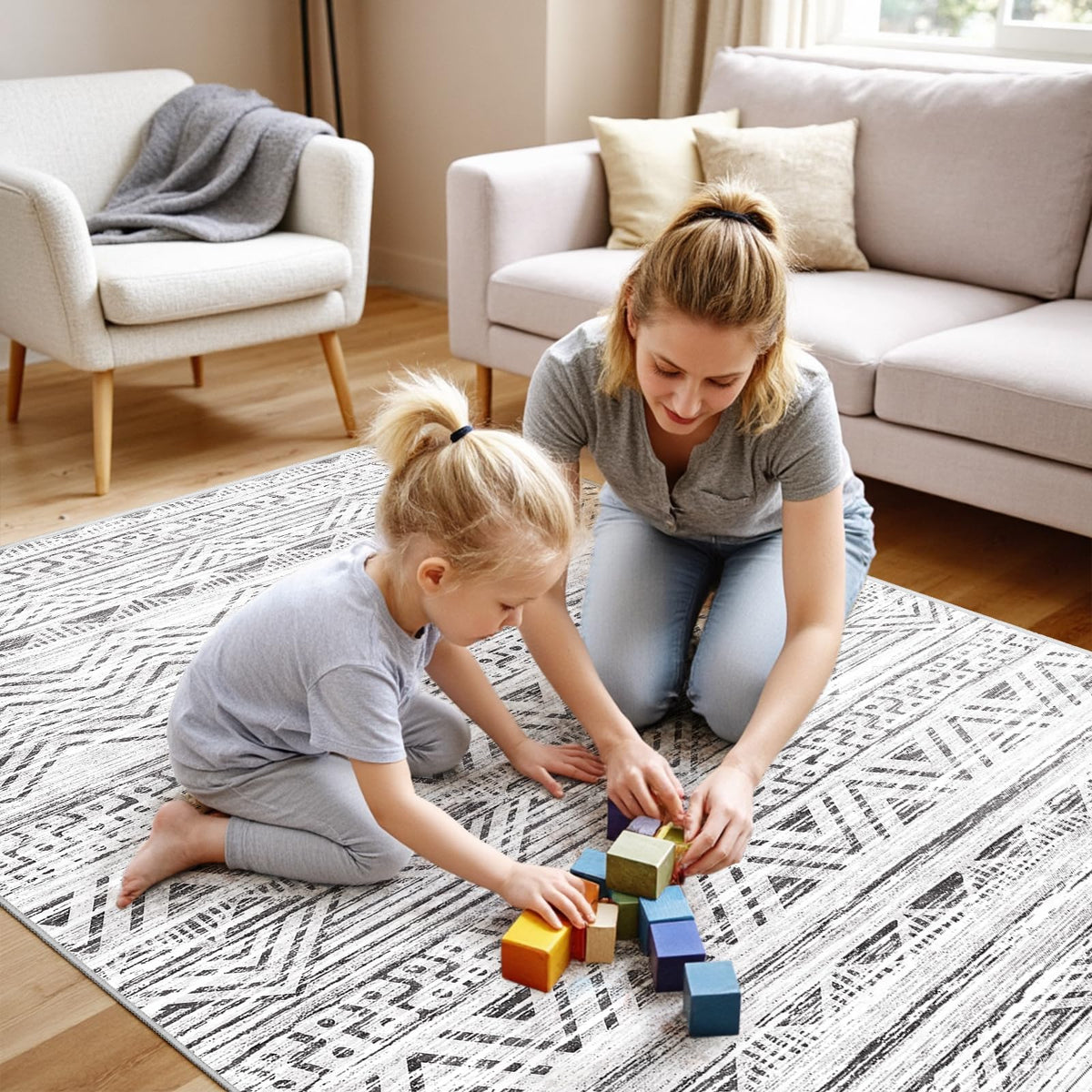 2x5 Runner Rug Washable Moroccan: Non Slip Kitchen Long Floor Mat Beige