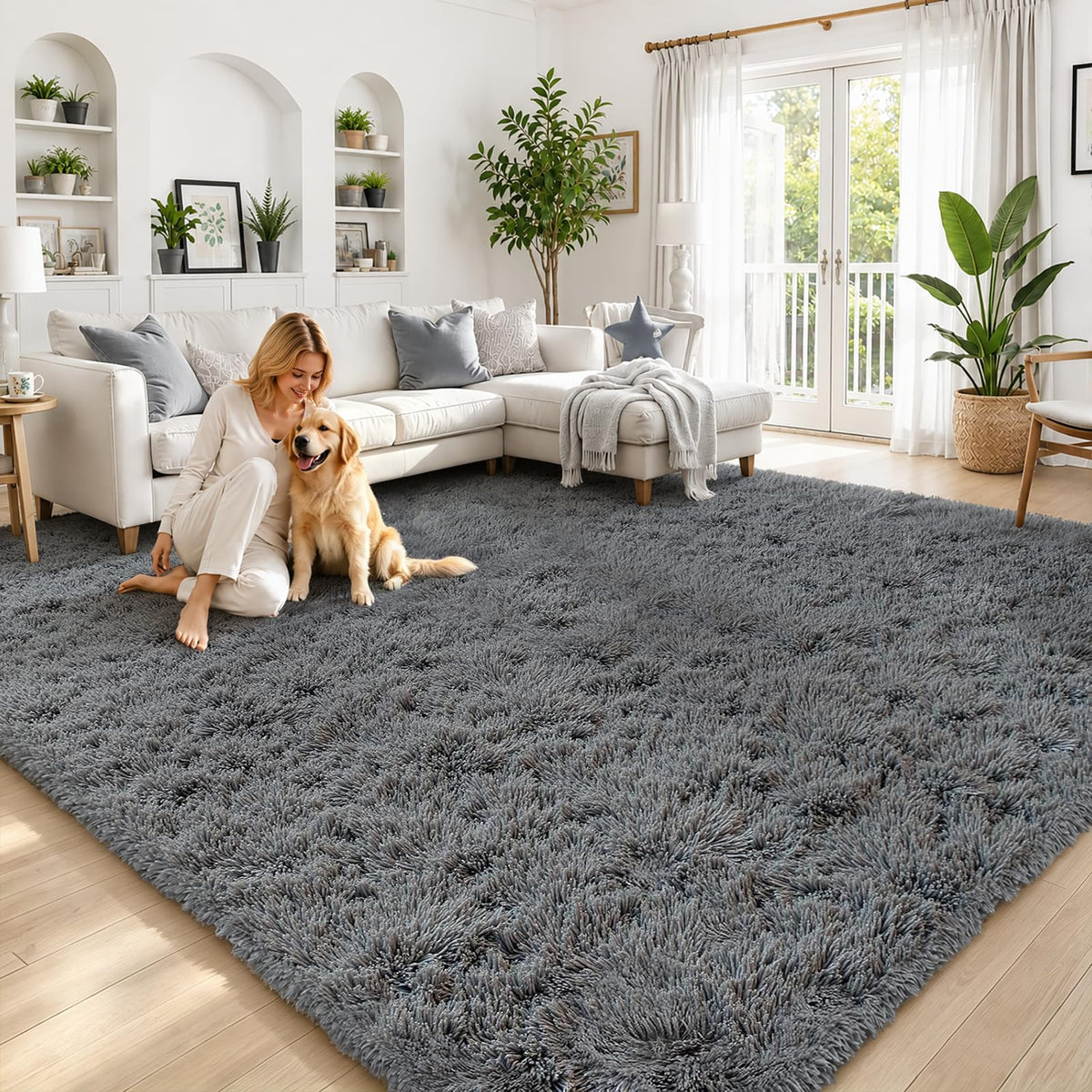 Small Shag Area Rug for Bedroom, 2x3 Cream Soft Plush Carpet