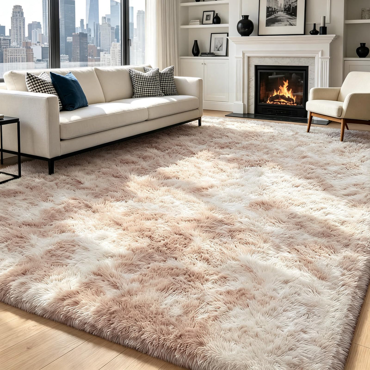 Beige 2x4 Area Rugs for Bedroom, Fluffy Shag Rug Small Rug Bedside Carpet