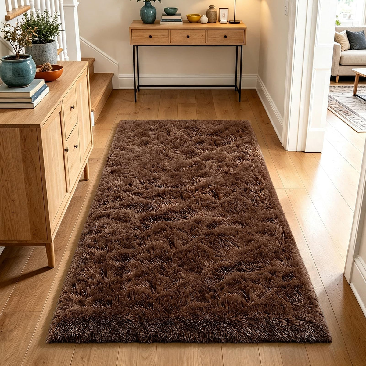 Beige 2x4 Area Rugs for Bedroom, Fluffy Shag Rug Small Rug Bedside Carpet