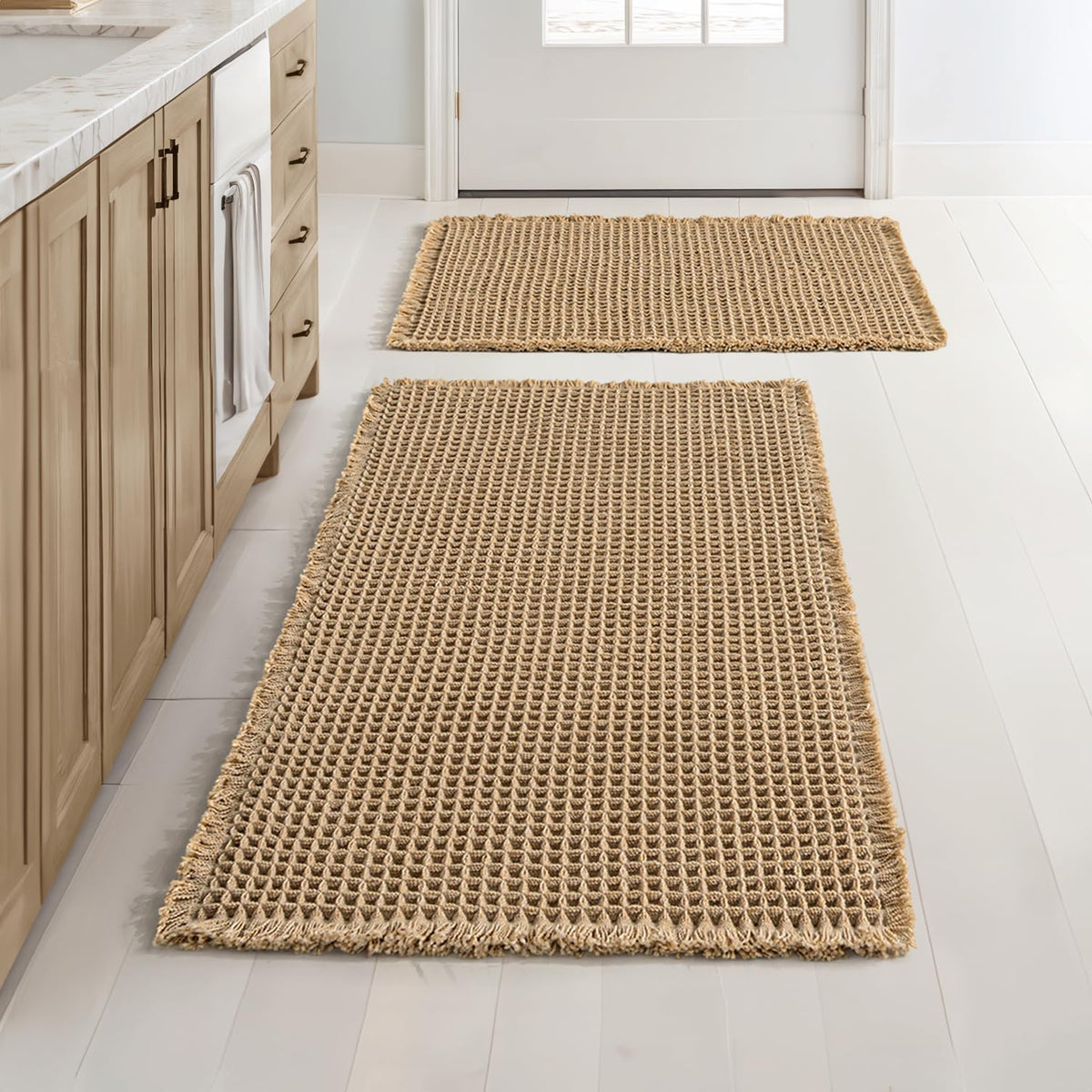 MIULEE Set of 2 Waffle Bathroom Rugs Boho Bath Mat Brown 18x30 Inch