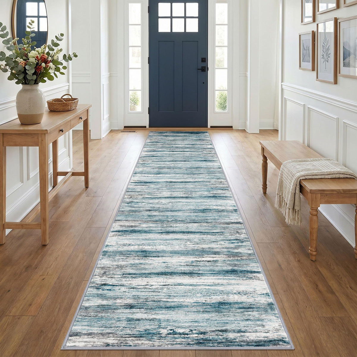 KOZYFLY Abstract Rugs for Entryway 2x3 Washable Small Area Rug Grey-Blue