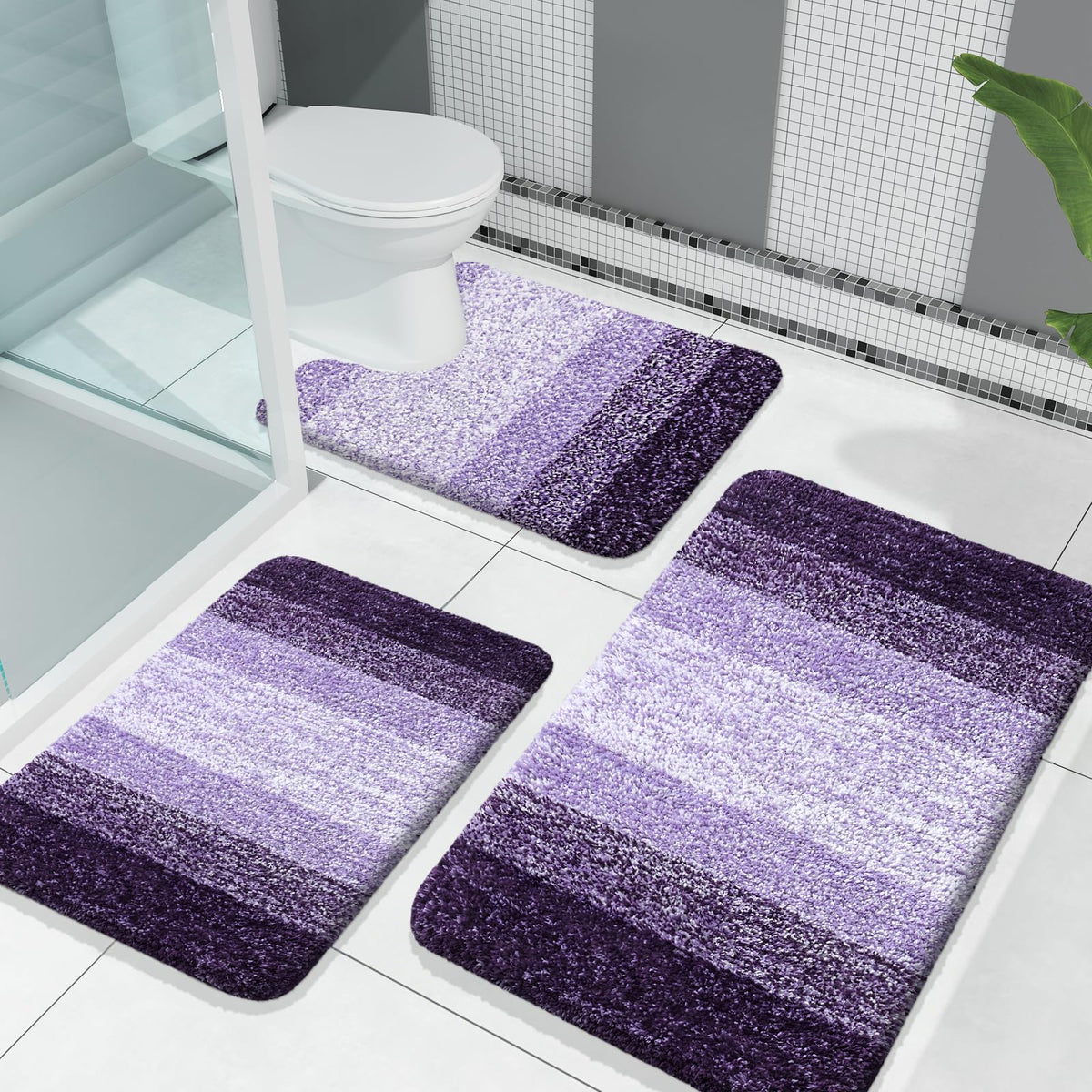 OLANLY Microfiber Bathroom Rugs Sets 3 Piece, Absorbent Bath Mats, Grey