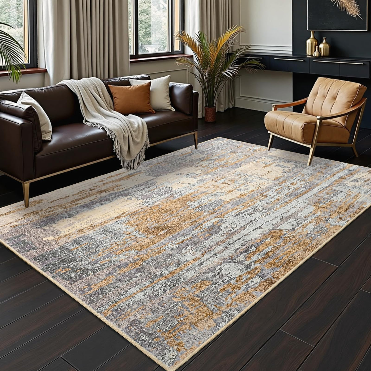 Toneed Washable 2x6 Non-Slip Runner Rug for Hallway Kitchen, Grey