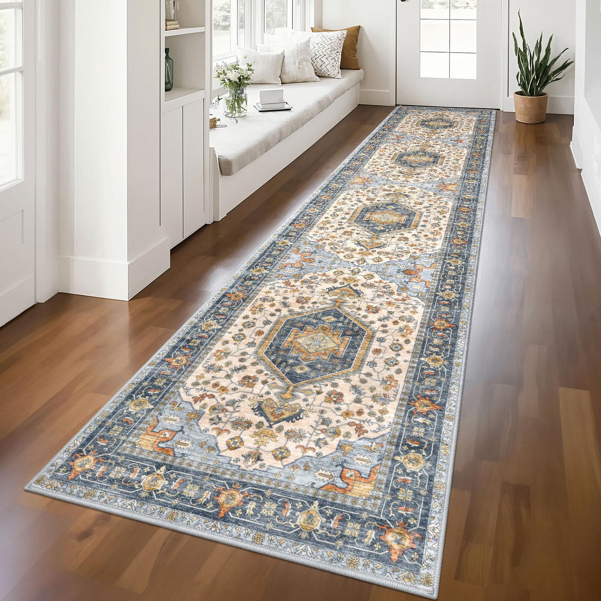 KUTA Entryway Rugs Indoor Washable Small Area Rug 2x3 Blue Entrance Carpet