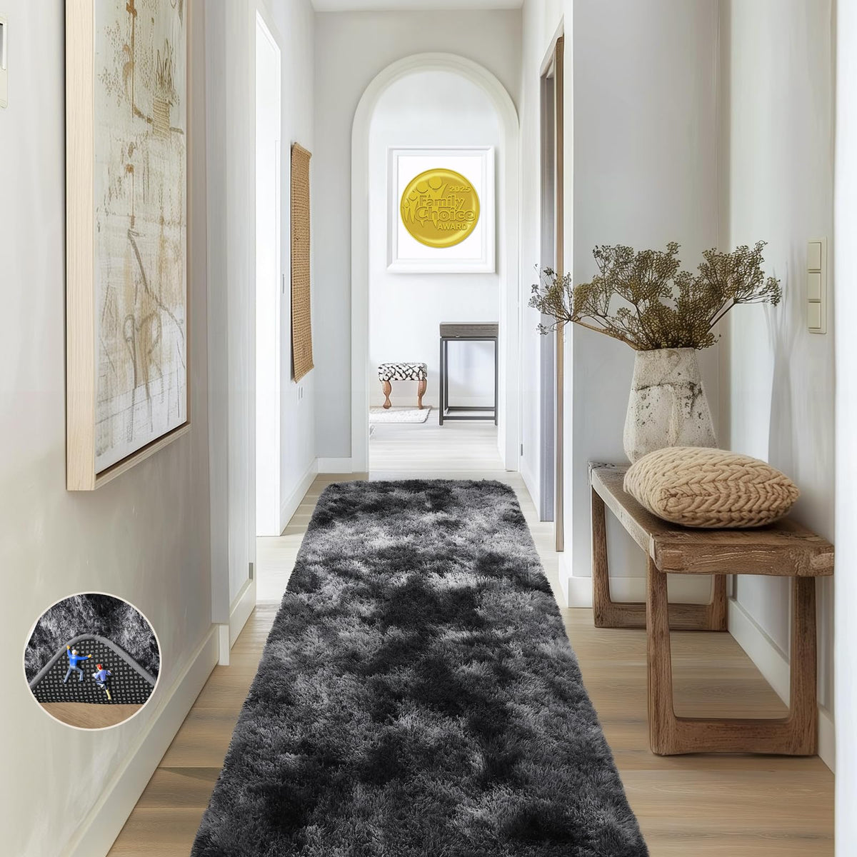 Ophanie 2x6 Washable Runner Rug for Hallway,Non-Slip Fluffy Soft Bedside Rugs, Bedroom Living Room Grey Shaggy Gray Carpet for Kids Girls Boys Dorm Nursery Home Decor Aesthetic