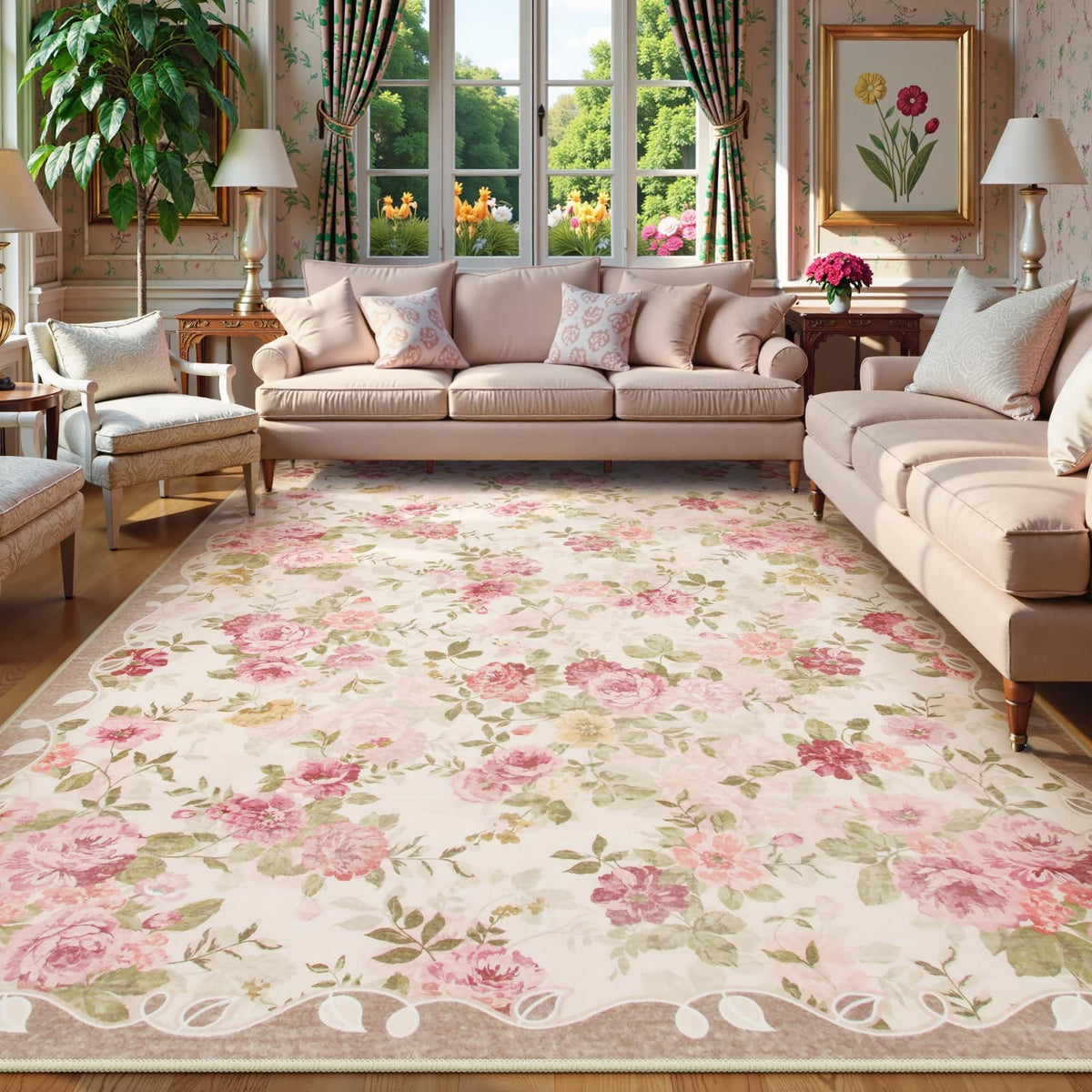 Lahome Floral Pink Bathroom Rug Runners for Hallways Non Slip 2x6