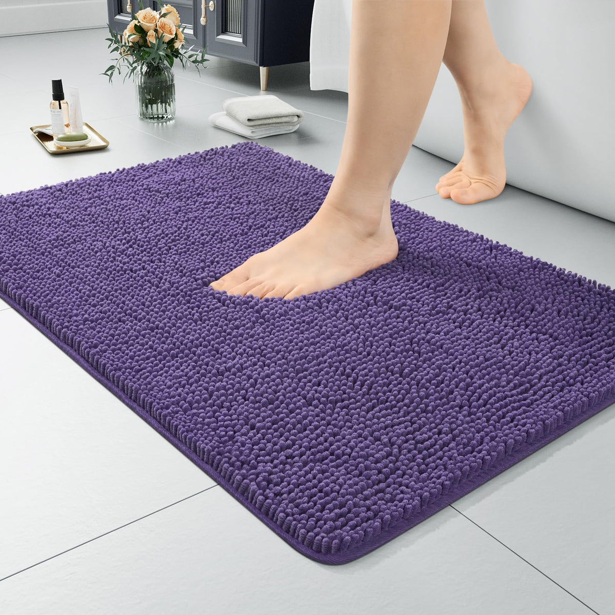 LOCHAS Luxury Bathroom Rug Shaggy Bath Mat 24 x 60 Inch, Gray