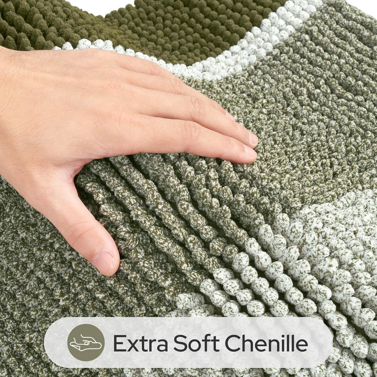 HOMEIDEAS Sage Green Bathroom Rugs Sets 2 Piece Chenille, 20"x32"+17"x24"