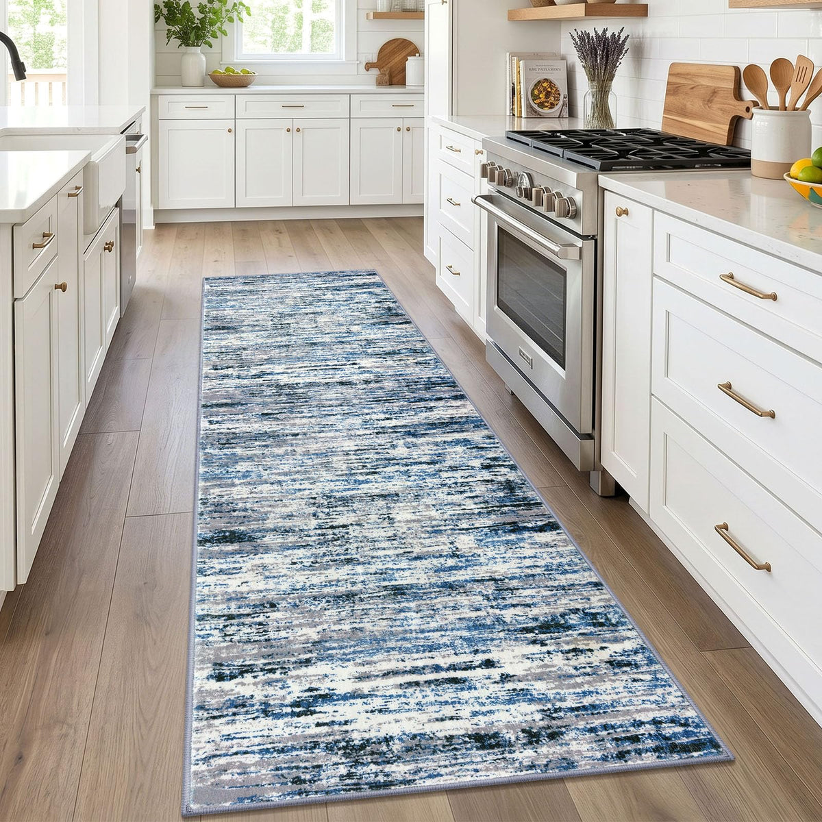 Lansny Abstract Washable 2x6 Runner Rug Non Slip Runners for Hallway