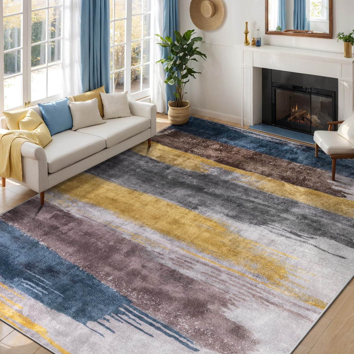 Ciicool Washable Area Rug 2x3 Entryway Rug, Modern Abstract Entry Mat Navy