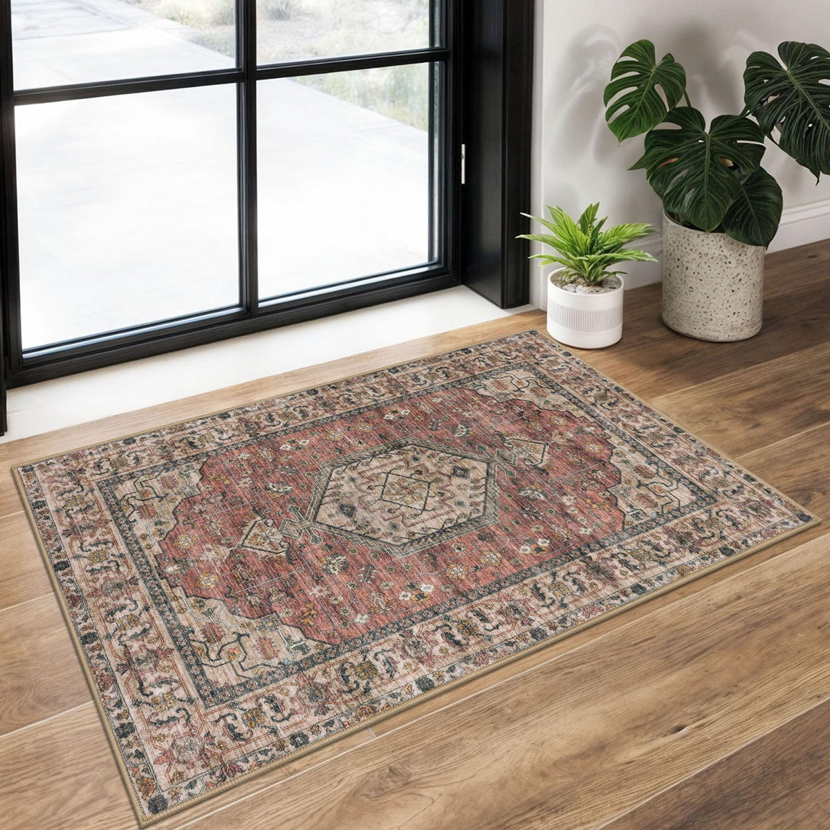 KUTA Entryway Rugs Indoor Washable Small Area Rug 2x3 Blue Entrance Carpet
