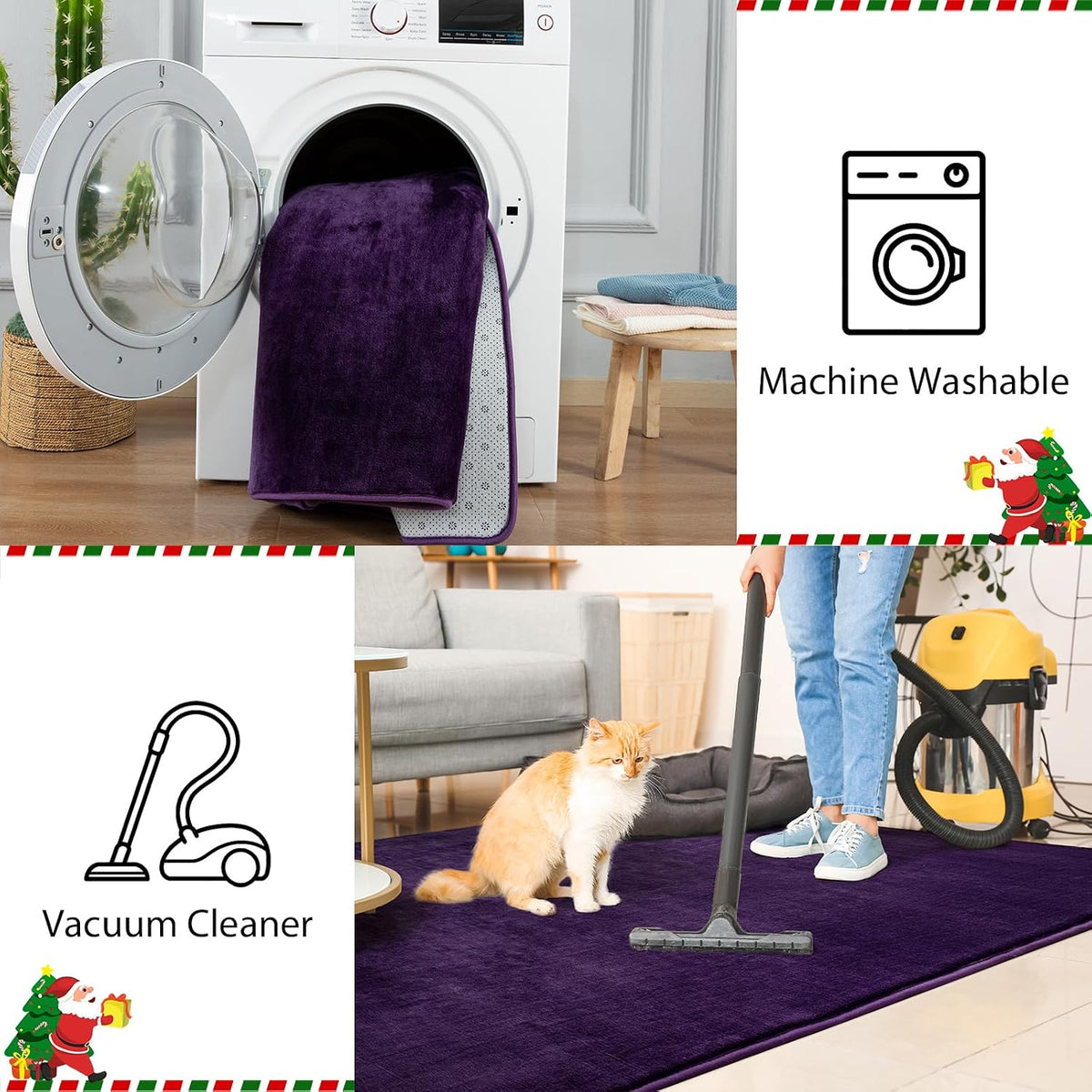 Przemy 2x6 Soft Runner Rug for Bedroom Living Room, Dark Purple Washable