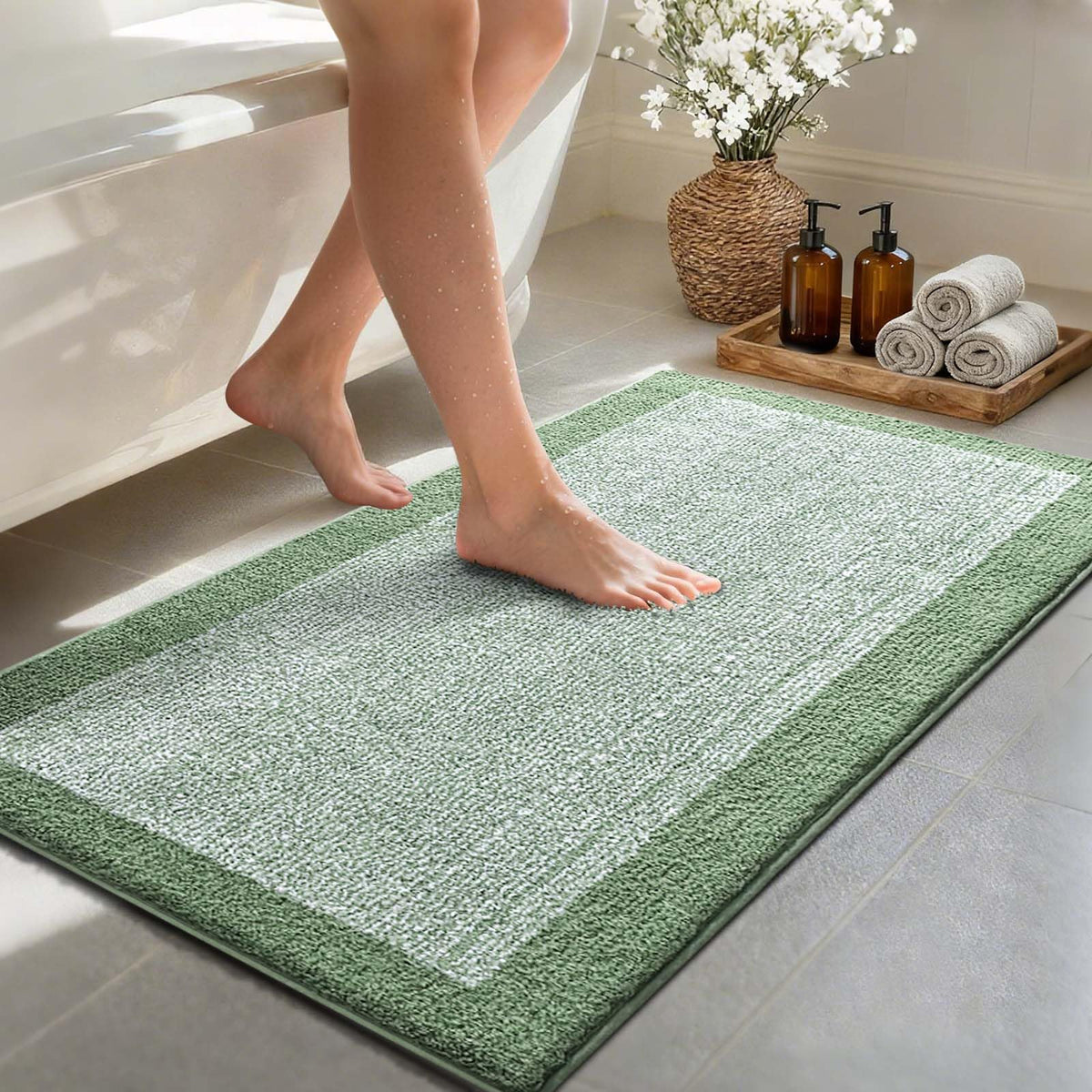 Long 2x4 Ft (48''x24'') Bathroom Rugs, Non Slip Washable Bath Mat Grey