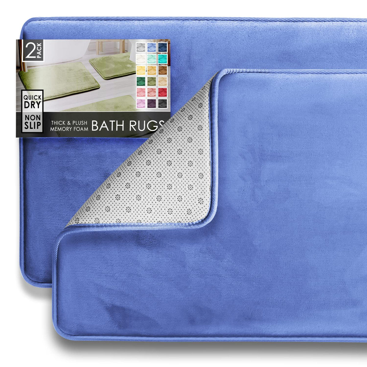 Clara Clark 3 Piece Bathroom Rugs Bath Mat Set, Velvet Memory Foam Bath Mats for Bathroom - Non-Slip, PVC Backing Bath Rugs, Washable - Dries Quickly, Grey