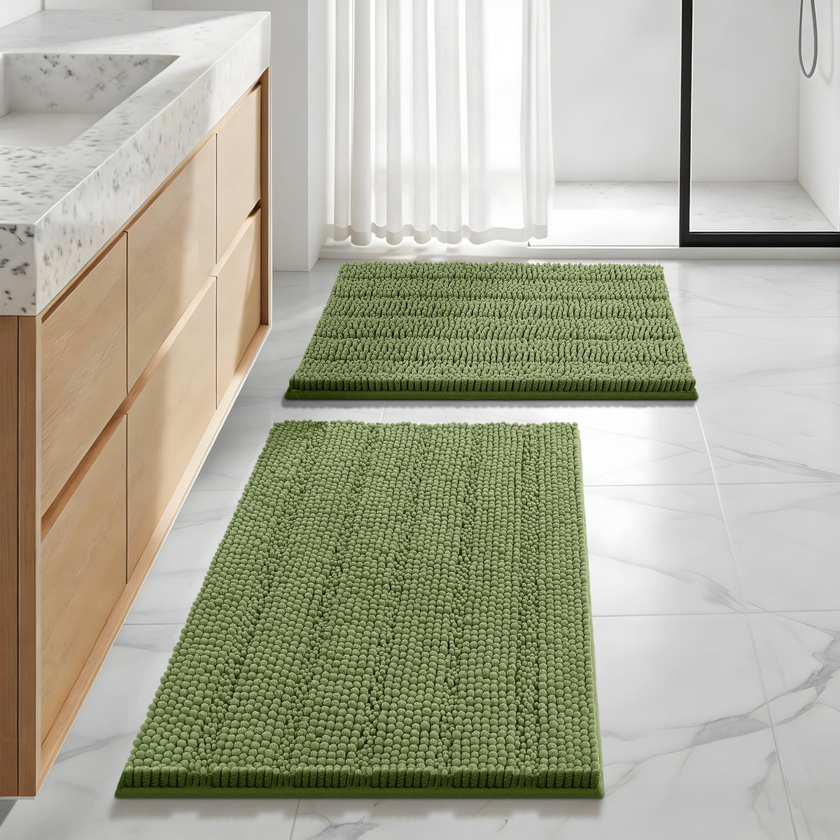 Bcoimo Small Bath Rug Mat,24x17 Chenille Non Slip Gray Bathroom Shower Mat