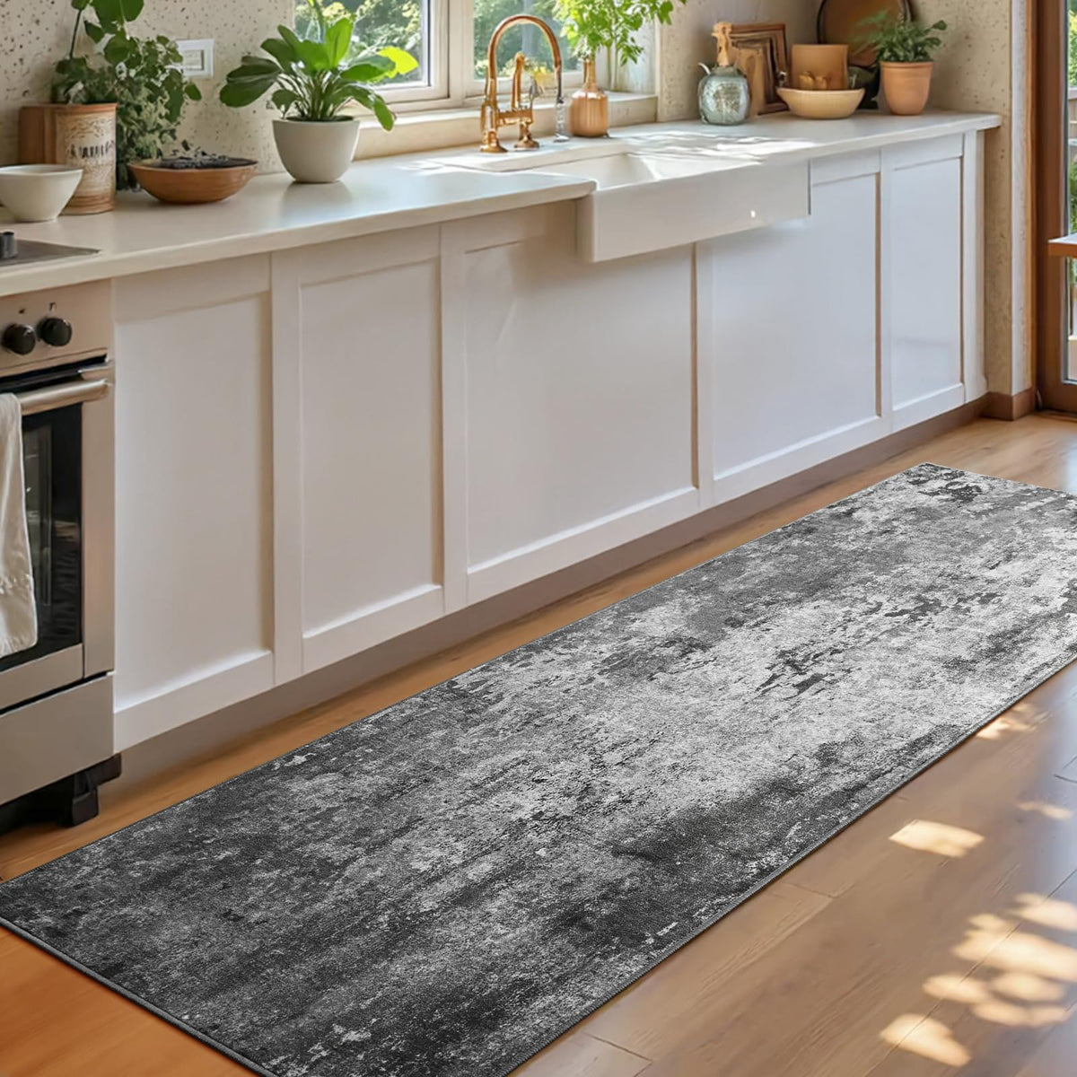 Ompaa 2x6 Rug Runners for Hallways Kitchen Runner Rug Non Slip Washable Grey Long Runner Rugs with Rubber Backing Soft Abstract Carpet Runner for Hallways, Kitchen, Bedroom, Bathroom, Entryway