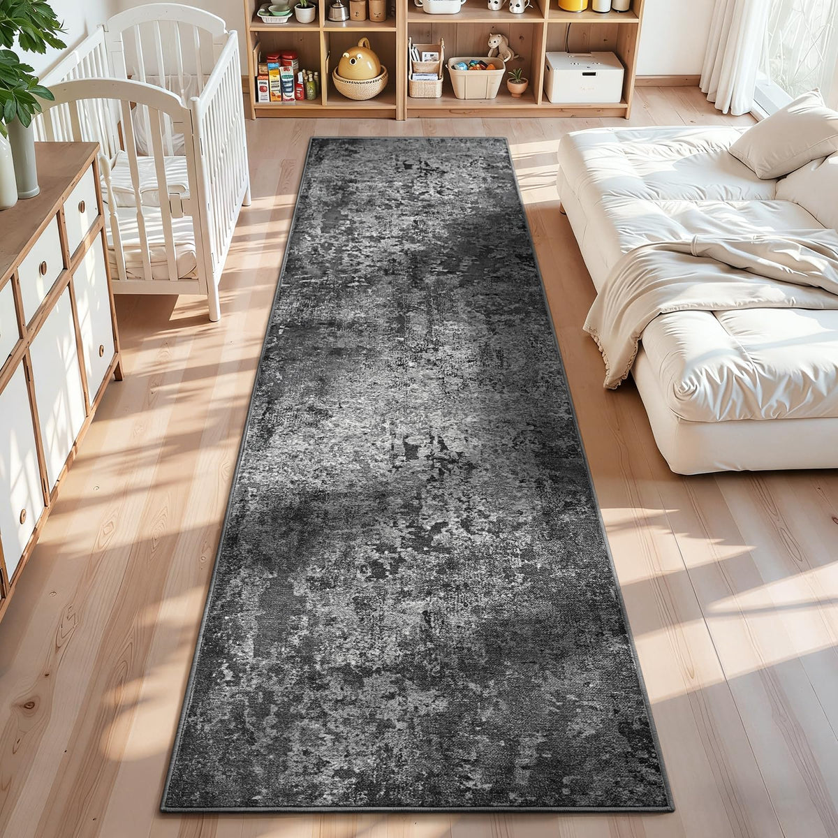 Ompaa 2x6 Rug Runners for Hallways Kitchen Runner Rug Non Slip Washable Grey Long Runner Rugs with Rubber Backing Soft Abstract Carpet Runner for Hallways, Kitchen, Bedroom, Bathroom, Entryway