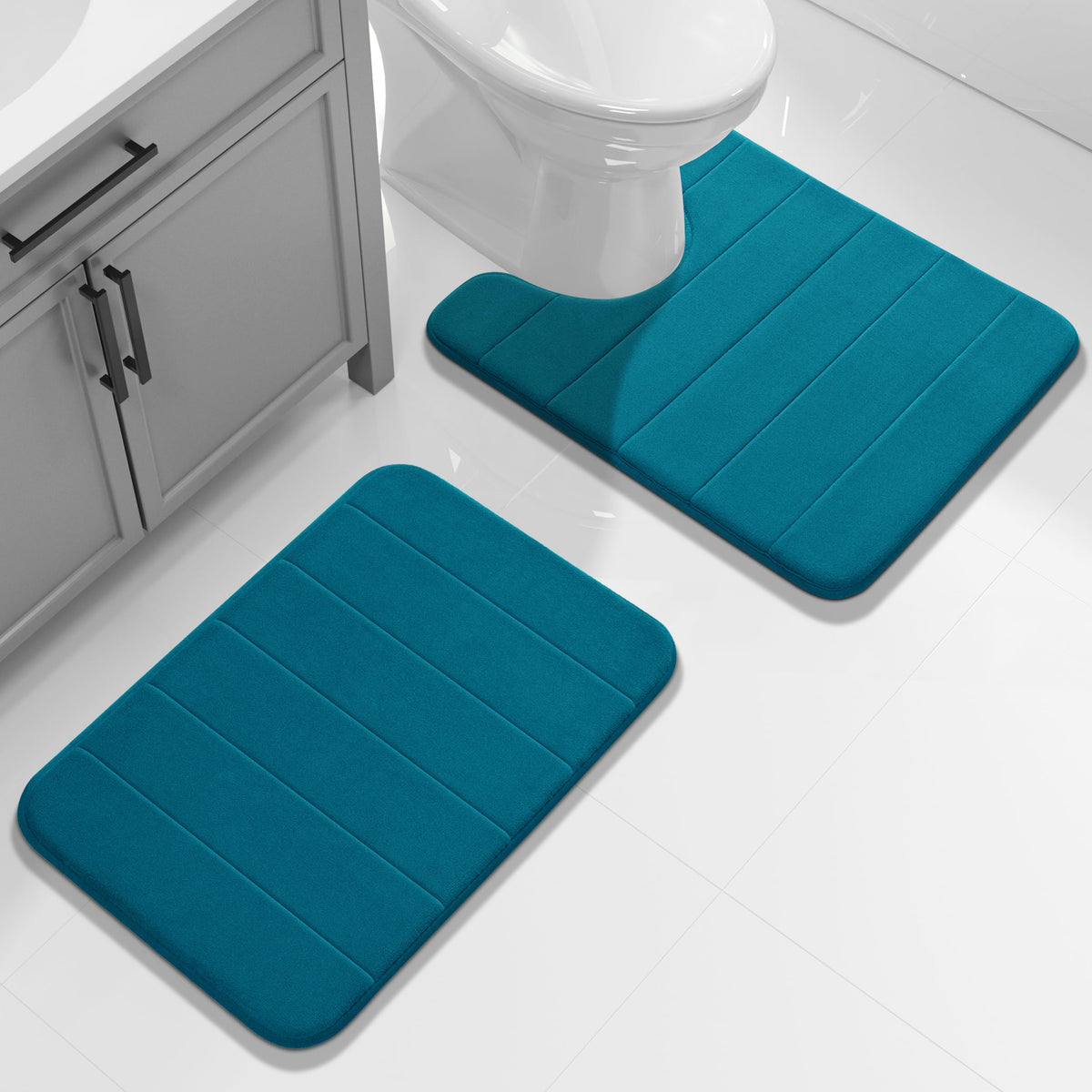 Yimobra Memory Foam Bathroom Rugs Sets 2 Piece - Super Soft Absorbent Quick Dry Bath Mat Set, Machine Washable Non Slip Floor Carpet for Tub Shower & Single Sink (17x24 & 31.5x20 Inch, Gray)