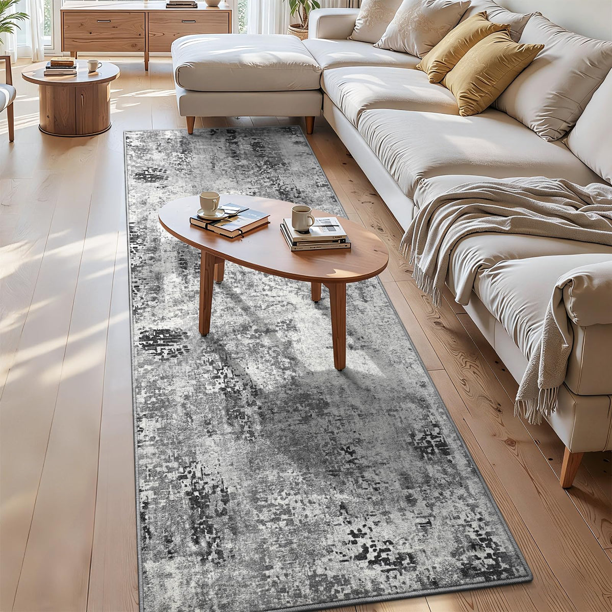 Ompaa 2x6 Rug Runners for Hallways Kitchen Runner Rug Non Slip Washable Grey Long Runner Rugs with Rubber Backing Soft Abstract Carpet Runner for Hallways, Kitchen, Bedroom, Bathroom, Entryway