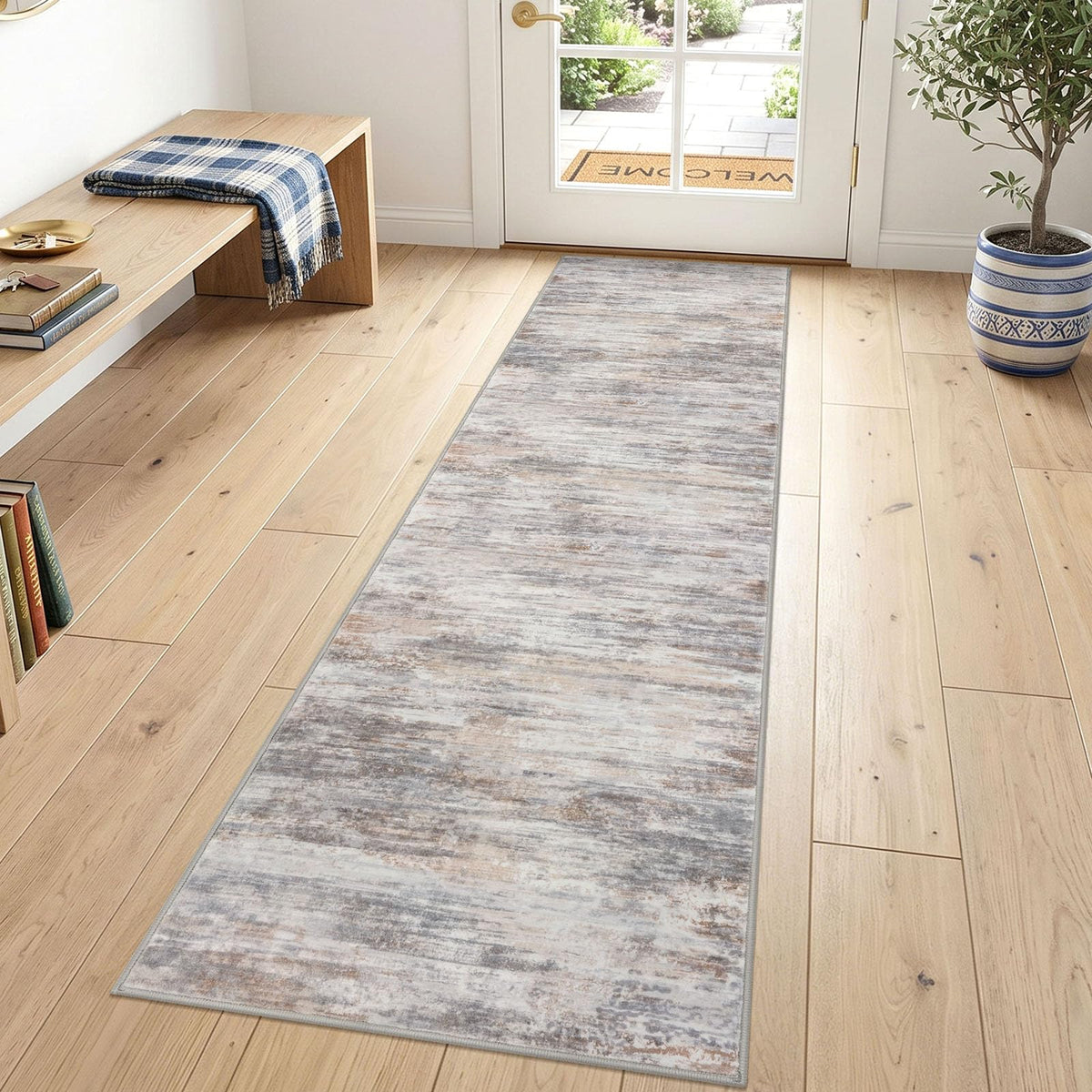 KOZYFLY Abstract Rugs for Entryway 2x3 Washable Small Area Rug Grey-Blue