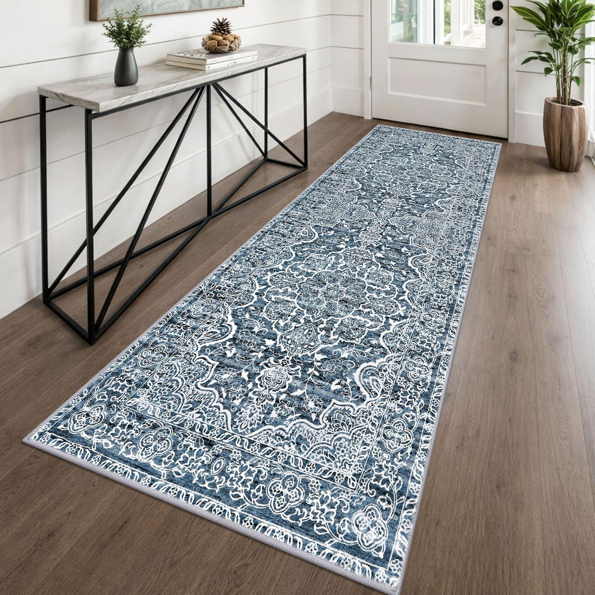 KUTA Entryway Rugs Indoor Washable Small Area Rug 2x3 Blue Entrance Carpet